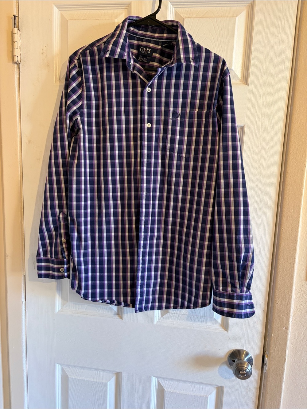 Chaps Men's Blue and Purple Plaid Button-Down Shirt